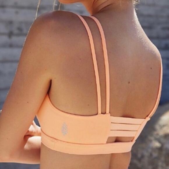 Free People Idris Solid Strappy Back Back Bra in Peach Horizon - Picture 3 of 7